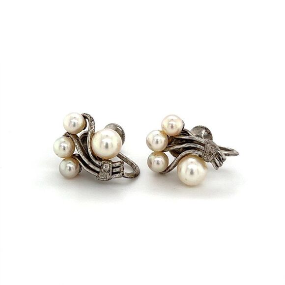 Mikimoto Estate Akoya Pearl Earrings Sterling Silver 5.75 mm 4.5 Grams M253 - Picture 8 of 10